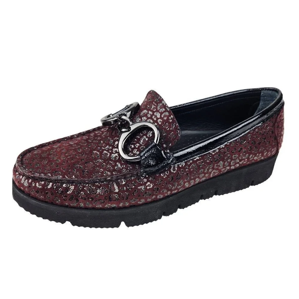 Di Chenzo Platform‎ Loafer Womens 9.5/10 Ocelot Burgundy Leather Italian Leopard